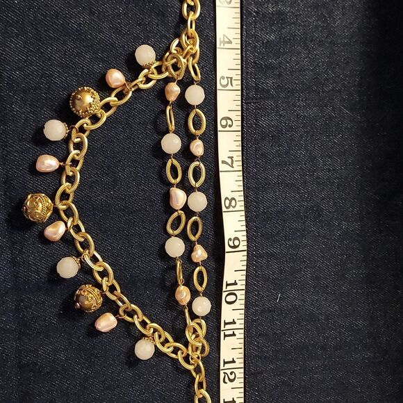 Gold triple multi chain layered bead necklace vintage - Picture 2 of 7